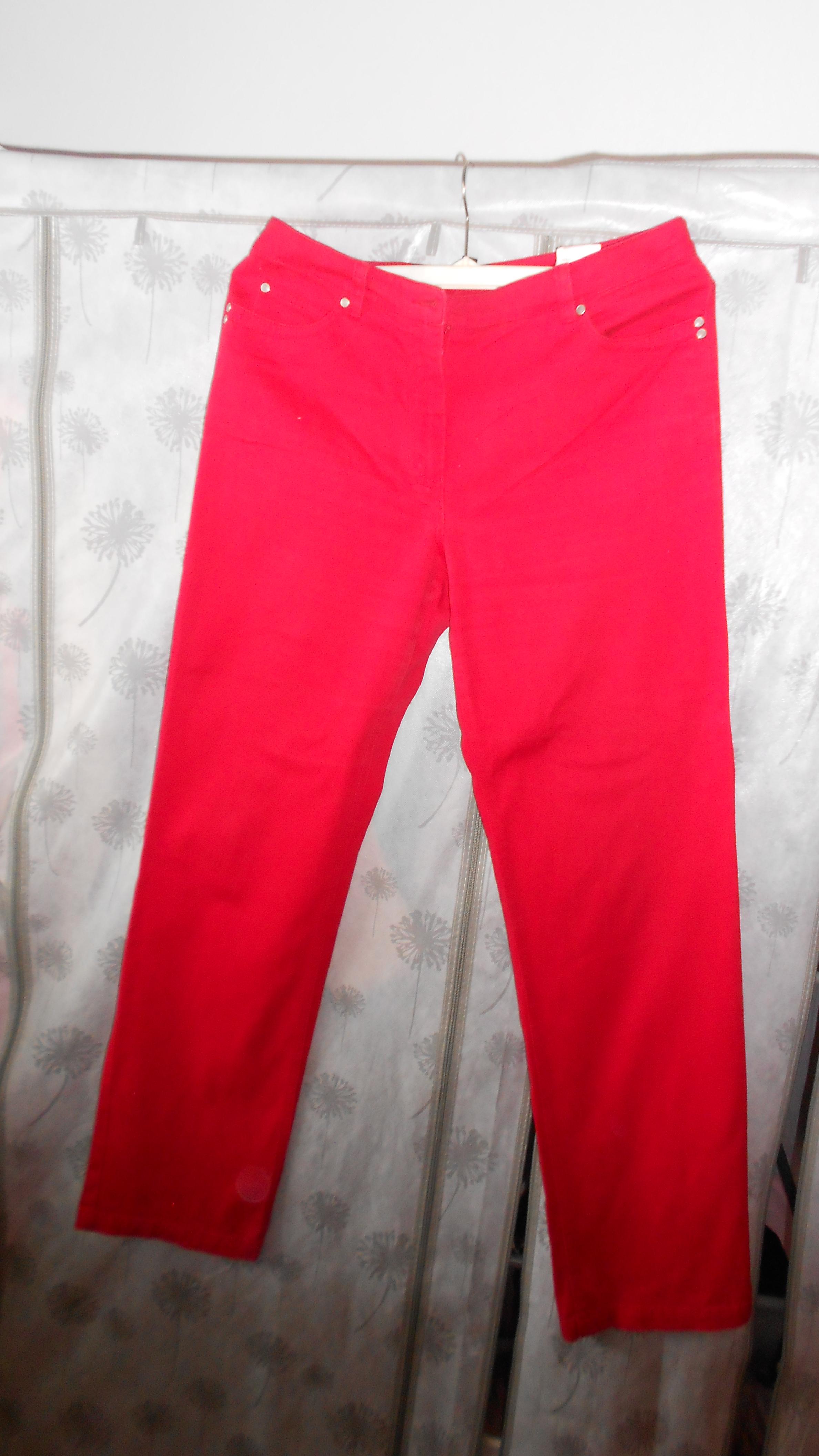 red jean pants